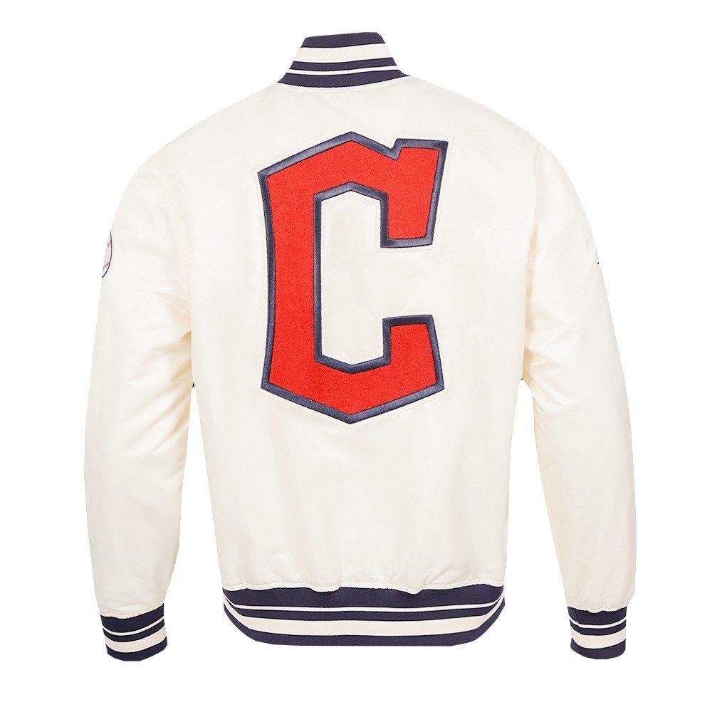 Pro Standard Men's MLB Cleveland Guardians Retro Classic Rib Satin Jacket - Eggshell/Navy - EGGSHELL/NAVY Thumbnail View 2