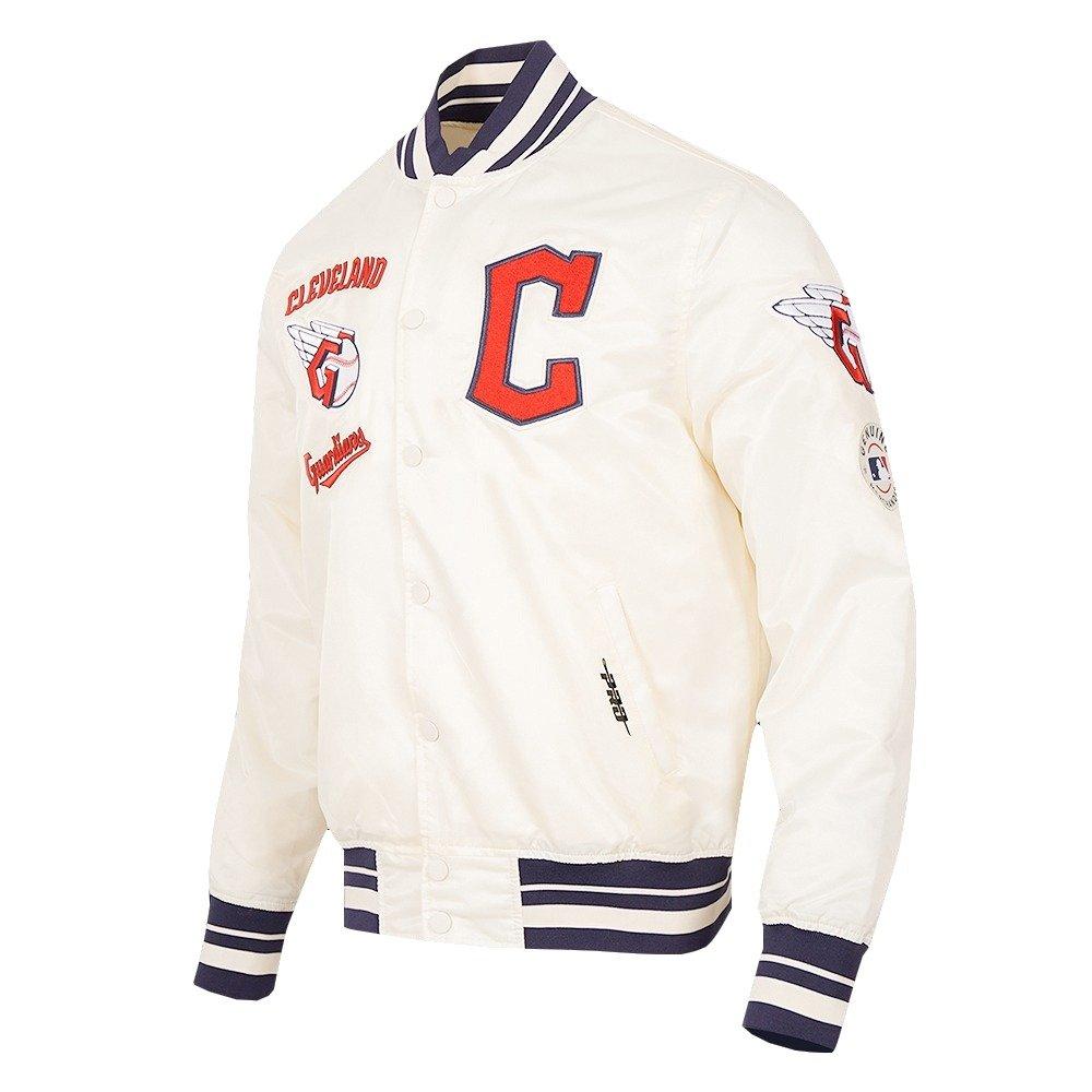Pro Standard Men's MLB Cleveland Guardians Retro Classic Rib Satin Jacket - Eggshell/Navy - EGGSHELL/NAVY Thumbnail View 3