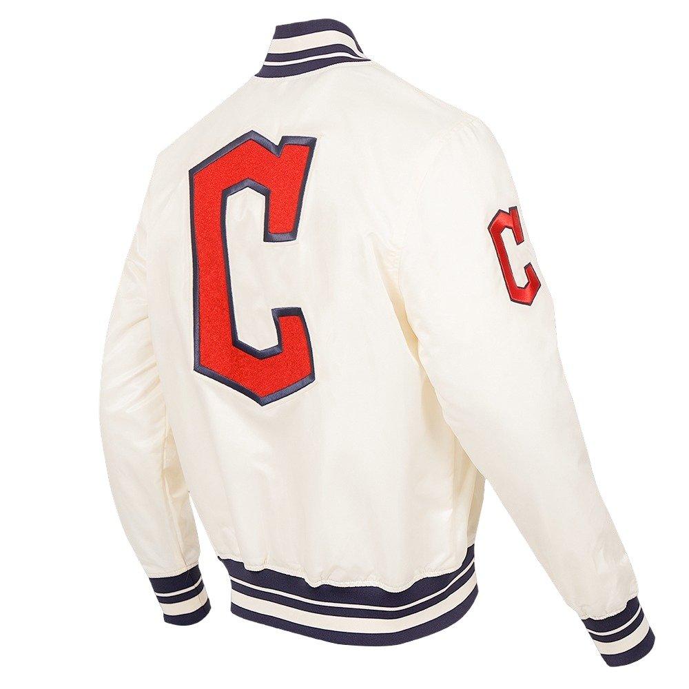Pro Standard Men's MLB Cleveland Guardians Retro Classic Rib Satin Jacket - Eggshell/Navy - EGGSHELL/NAVY Thumbnail View 4