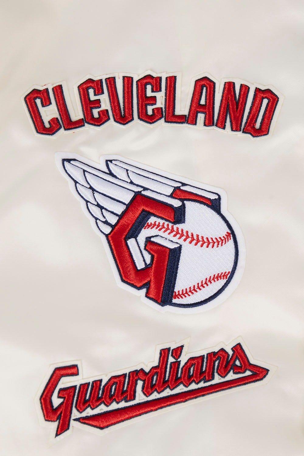 Pro Standard Men's MLB Cleveland Guardians Retro Classic Rib Satin Jacket -Eggshell/Navy - EGGSHELL/NAVY Thumbnail View 5