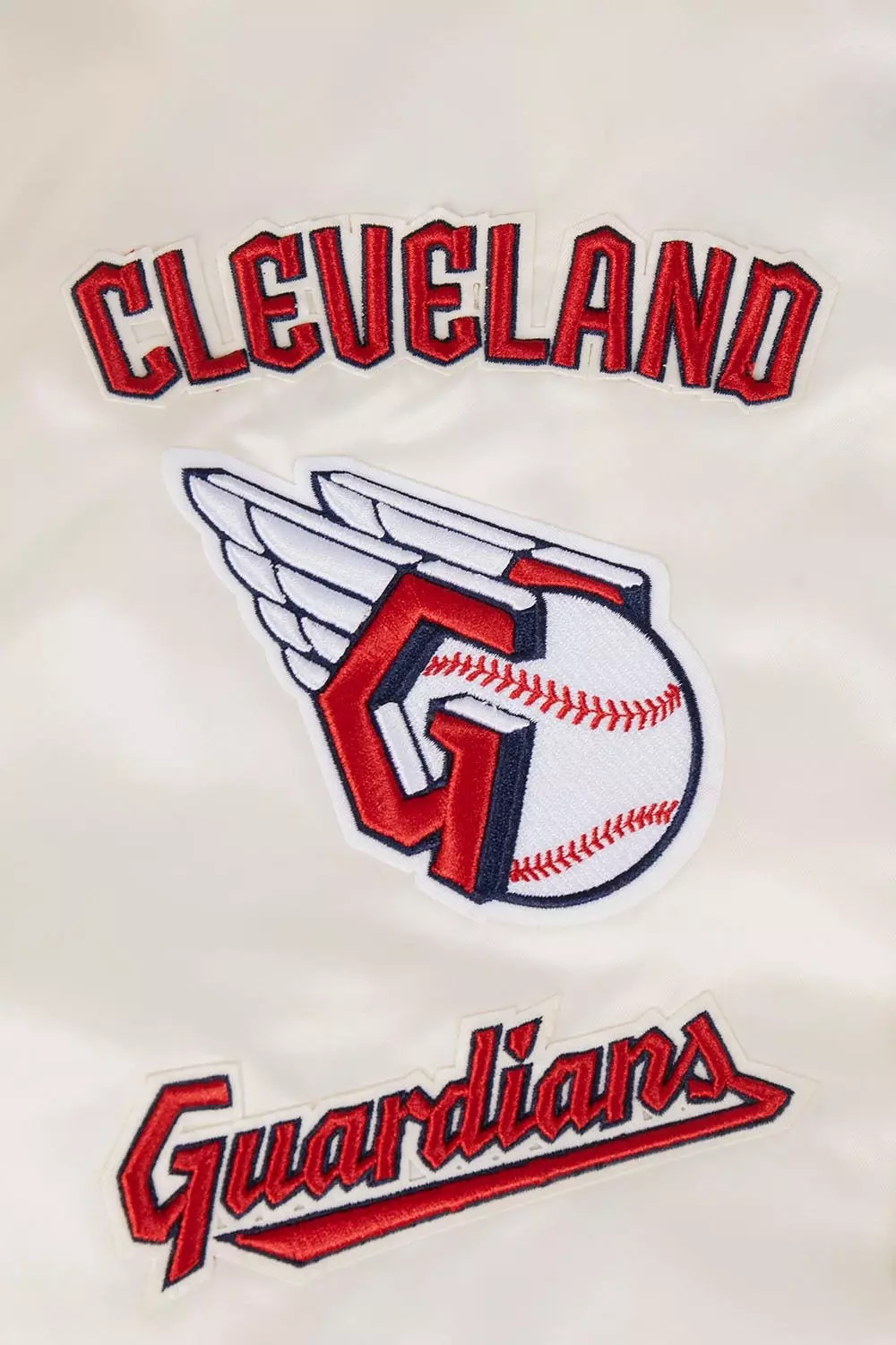 Pro Standard Men's MLB Cleveland Guardians Retro Classic Rib Satin Jacket -Eggshell/Navy - EGGSHELL/NAVY