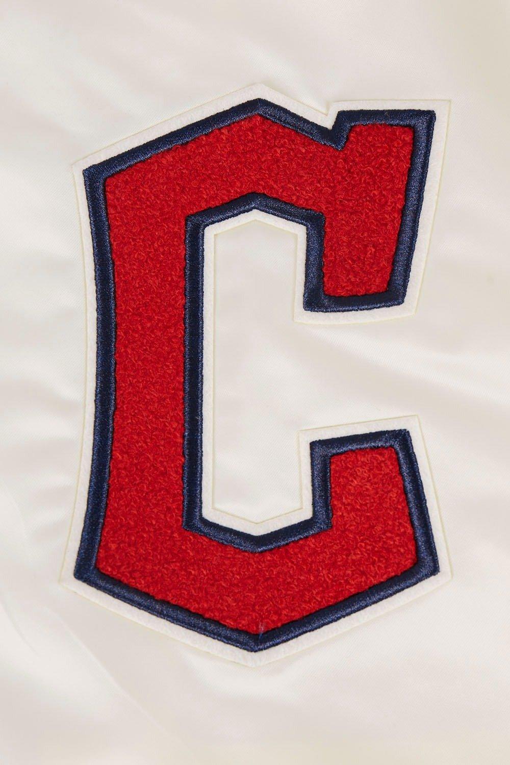 Pro Standard Men's MLB Cleveland Guardians Retro Classic Rib Satin Jacket - Eggshell/Navy - EGGSHELL/NAVY Thumbnail View 6