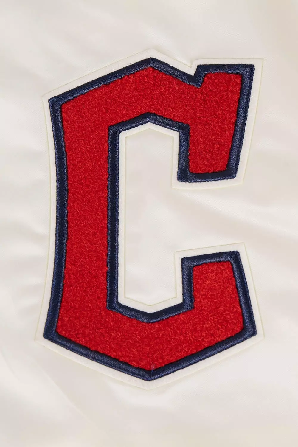 Pro Standard Men's MLB Cleveland Guardians Retro Classic Rib Satin Jacket - Eggshell/Navy - EGGSHELL/NAVY