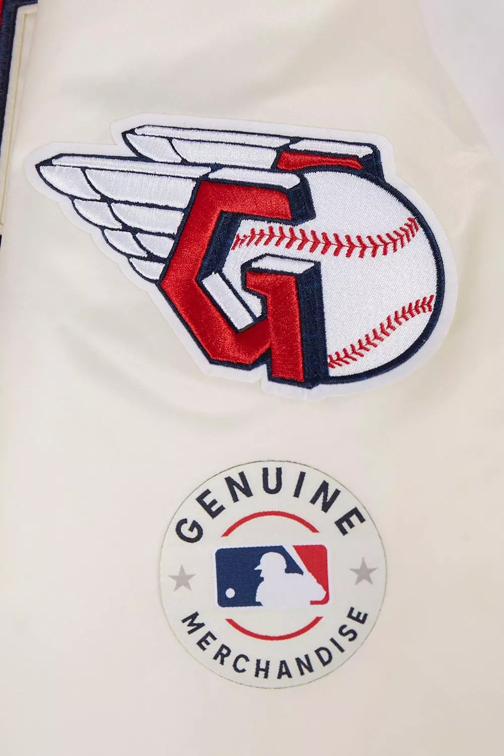 Pro Standard Men's MLB Cleveland Guardians Retro Classic Rib Satin Jacket - Eggshell/Navy - EGGSHELL/NAVY