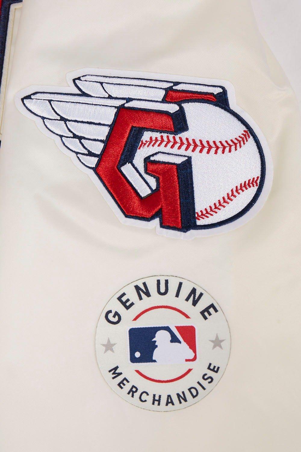 Pro Standard Men's MLB Cleveland Guardians Retro Classic Rib Satin Jacket -Eggshell/Navy - EGGSHELL/NAVY Thumbnail View 8