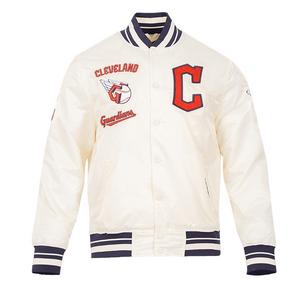 Pro Standard Men's MLB Cleveland Guardians Retro Classic Rib Satin Jacket -Eggshell/Navy