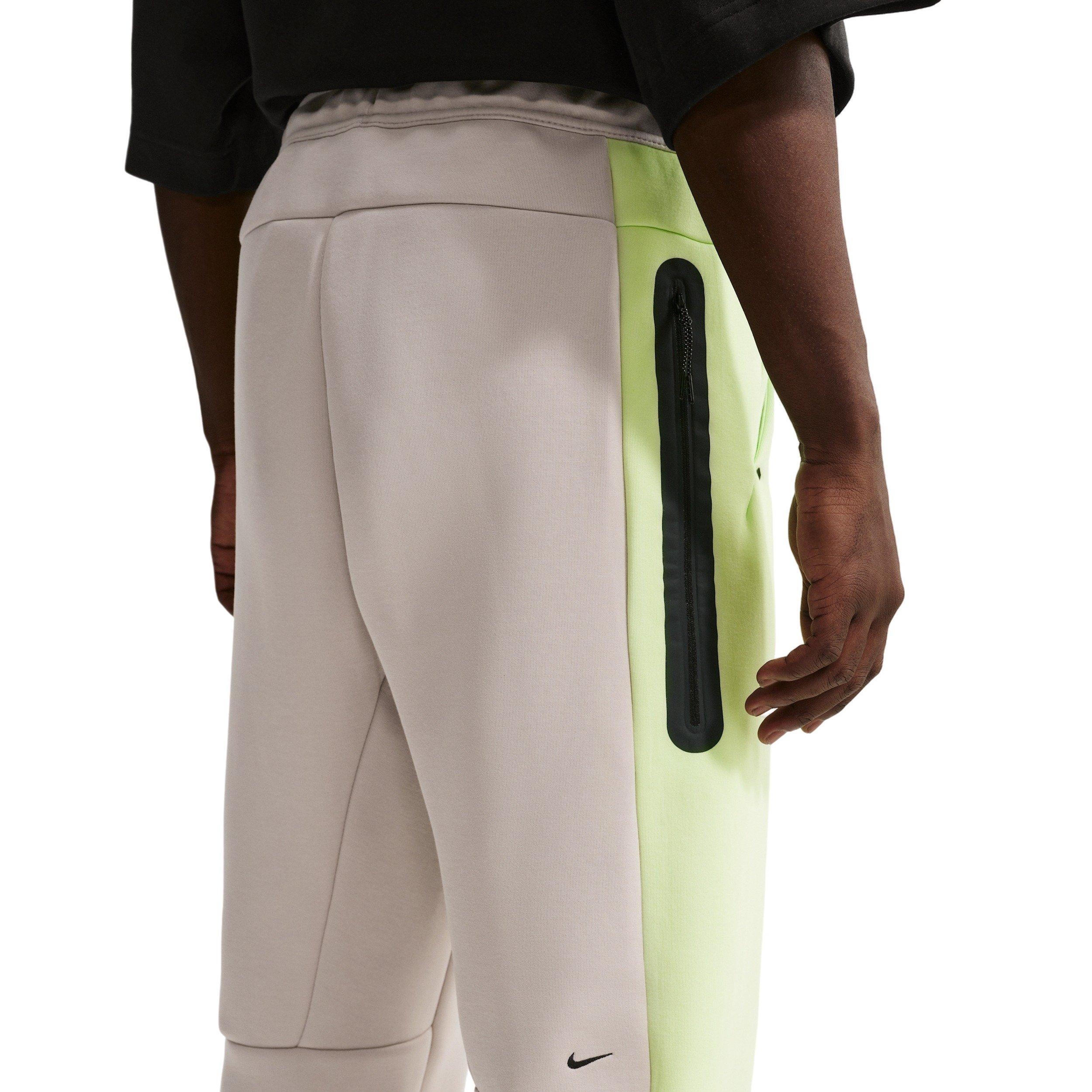 Nike Men's Tech Color-Block Open Hem Fleece Pants - CREAM/LIME GREEN Thumbnail View 2