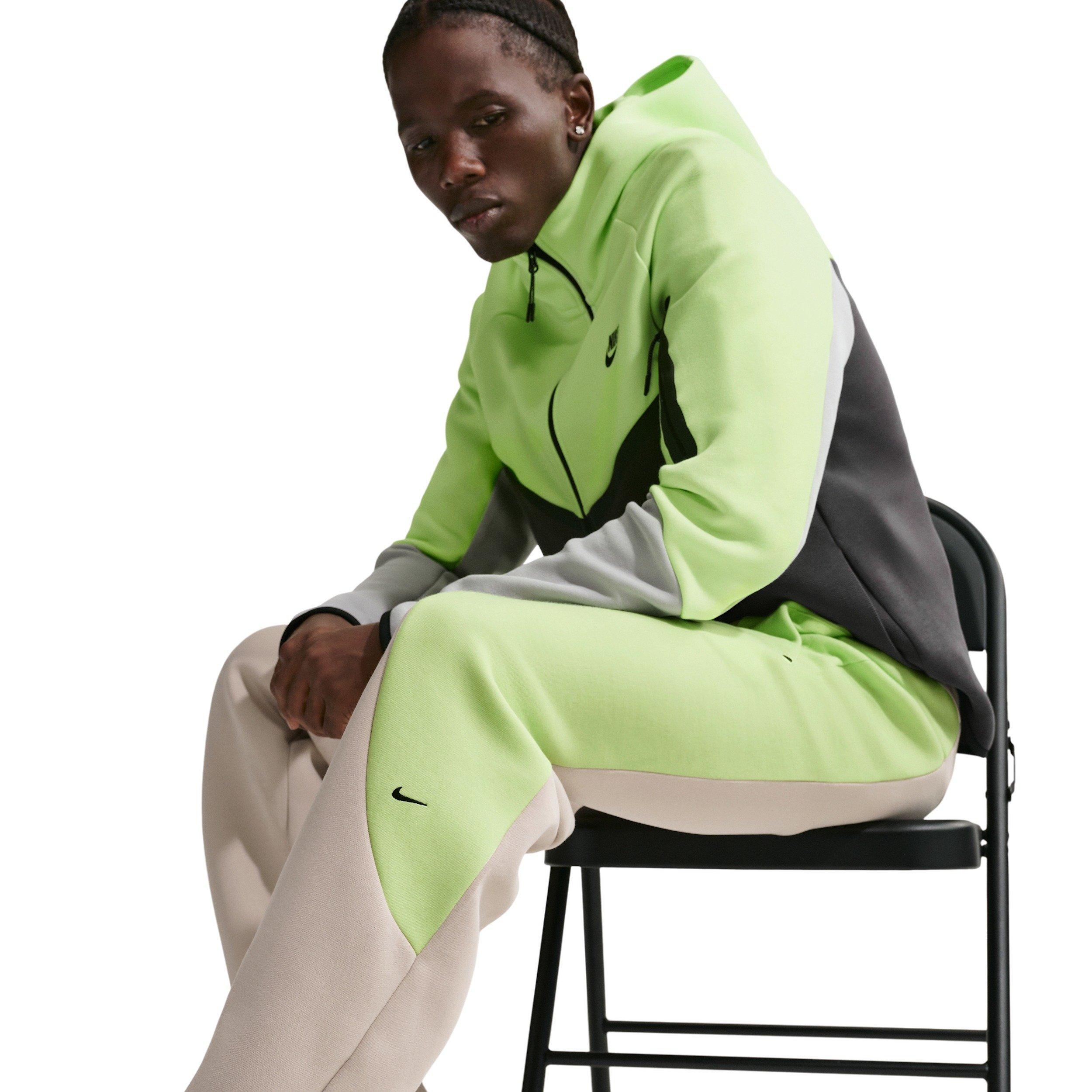 Nike Men's Tech Color-Block Open-Hem Fleece Pants - CREAM/LIME GREEN Thumbnail View 3