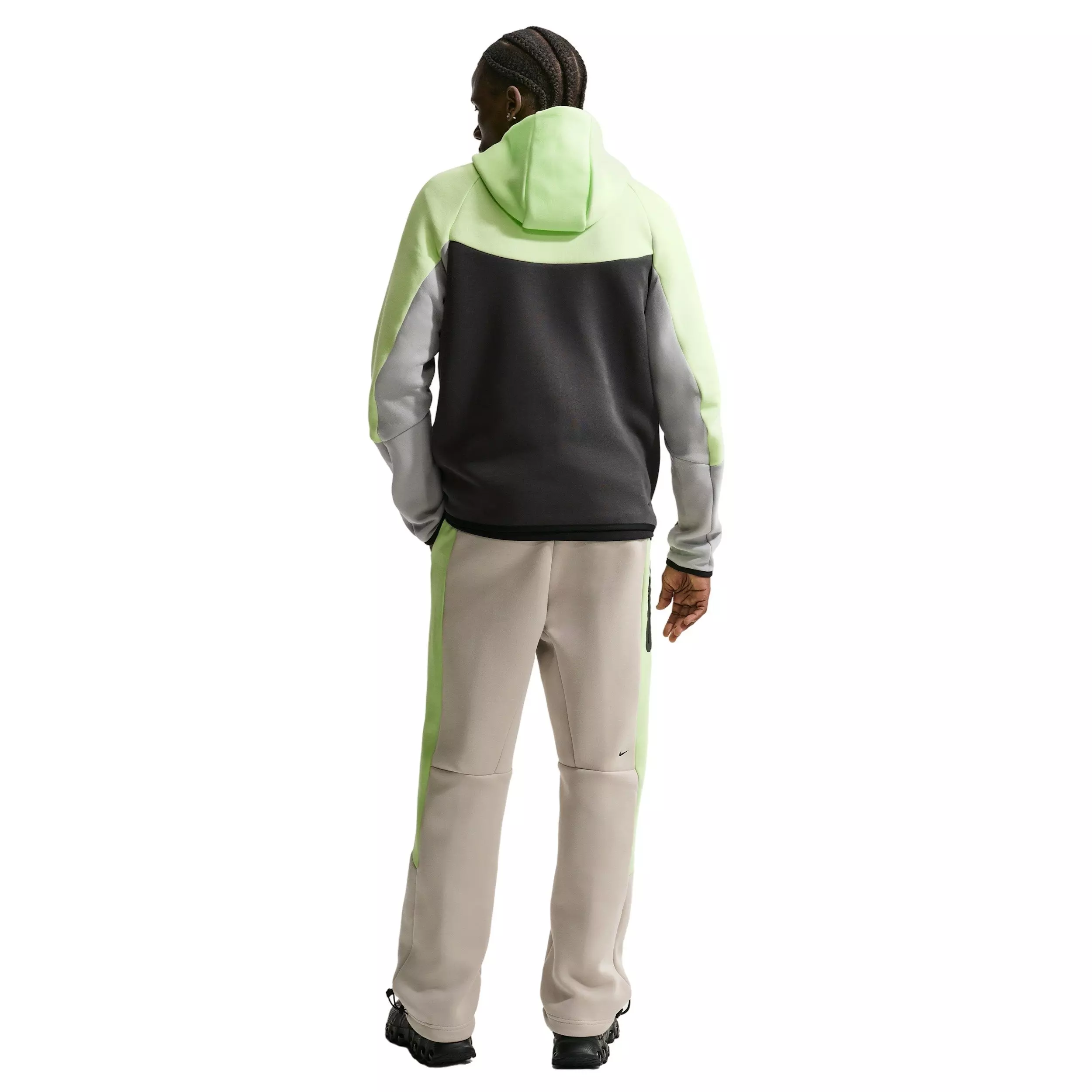 Nike Men's Tech Color-Block Open-Hem Fleece Pants - CREAM/LIME GREEN