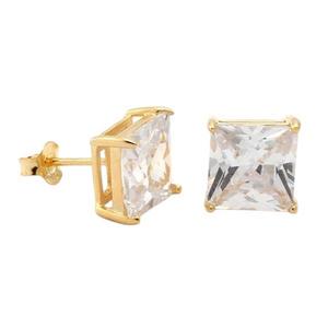 King Ice Princess-Cut Solid Gold Stud Earrings - Solid Gold - GOLD/GREEN