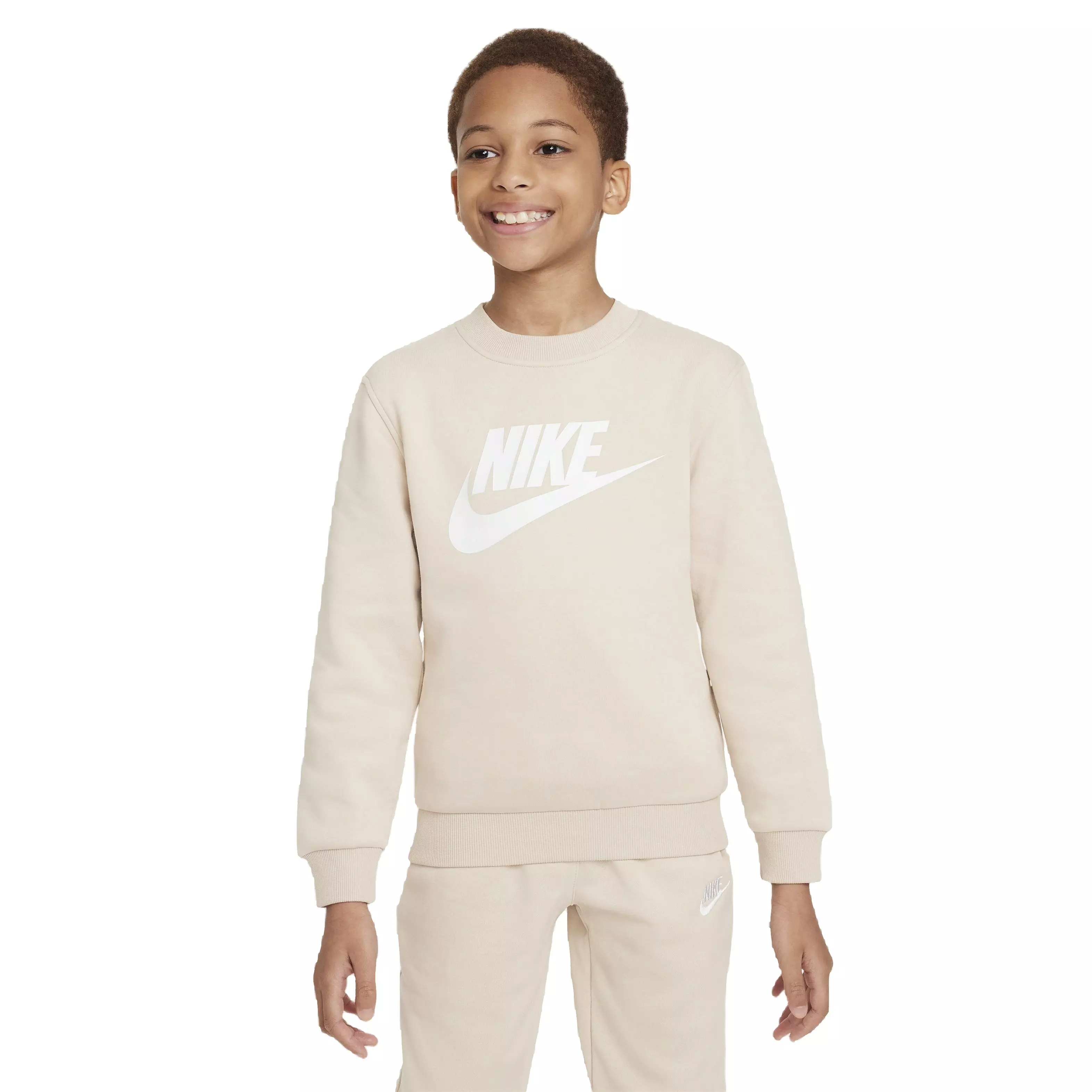 Nike Big Kids' Sportswear Club Fleece Crew HBR Long-Sleeve Sweatshirt -Brown - BROWN