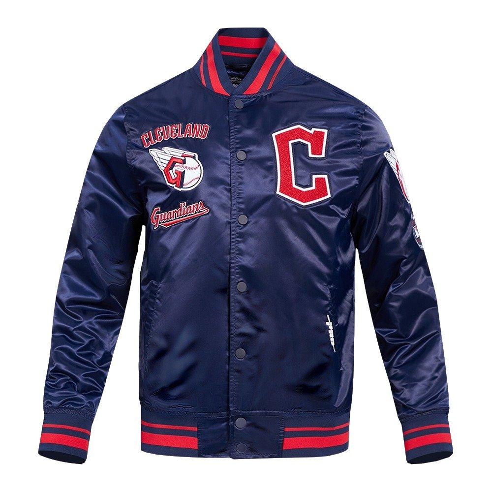 Pro Standard Men's MLB Cleveland Guardians Retro Classic Rib Satin Jacket - Navy/Red - NAVY/RED Thumbnail View 1
