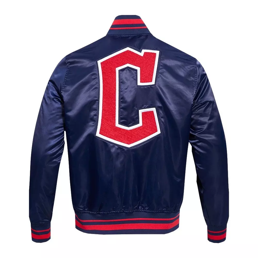 Pro Standard Men's MLB Cleveland Guardians Retro Classic Rib Satin Jacket - Navy/Red - NAVY/RED
