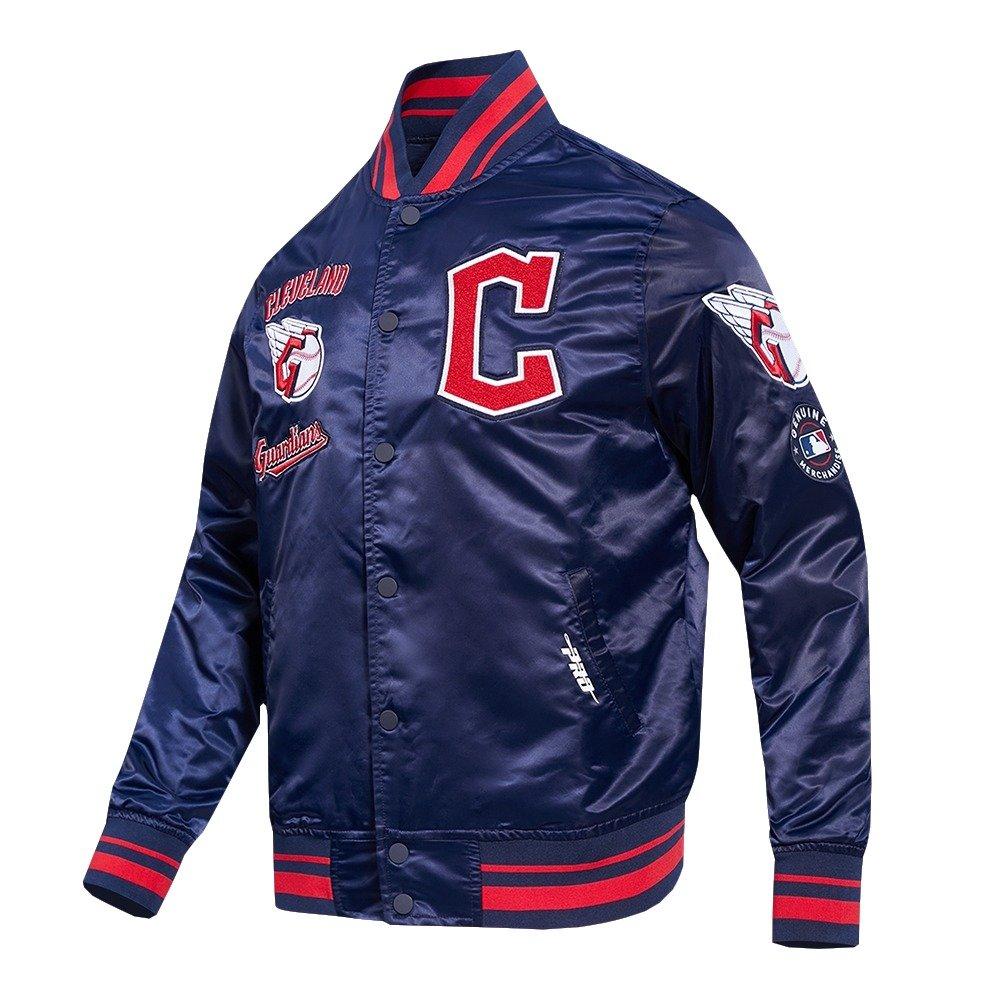 Pro Standard Men's MLB Cleveland Guardians Retro Classic Rib Satin Jacket - Navy/Red - NAVY/RED Thumbnail View 3