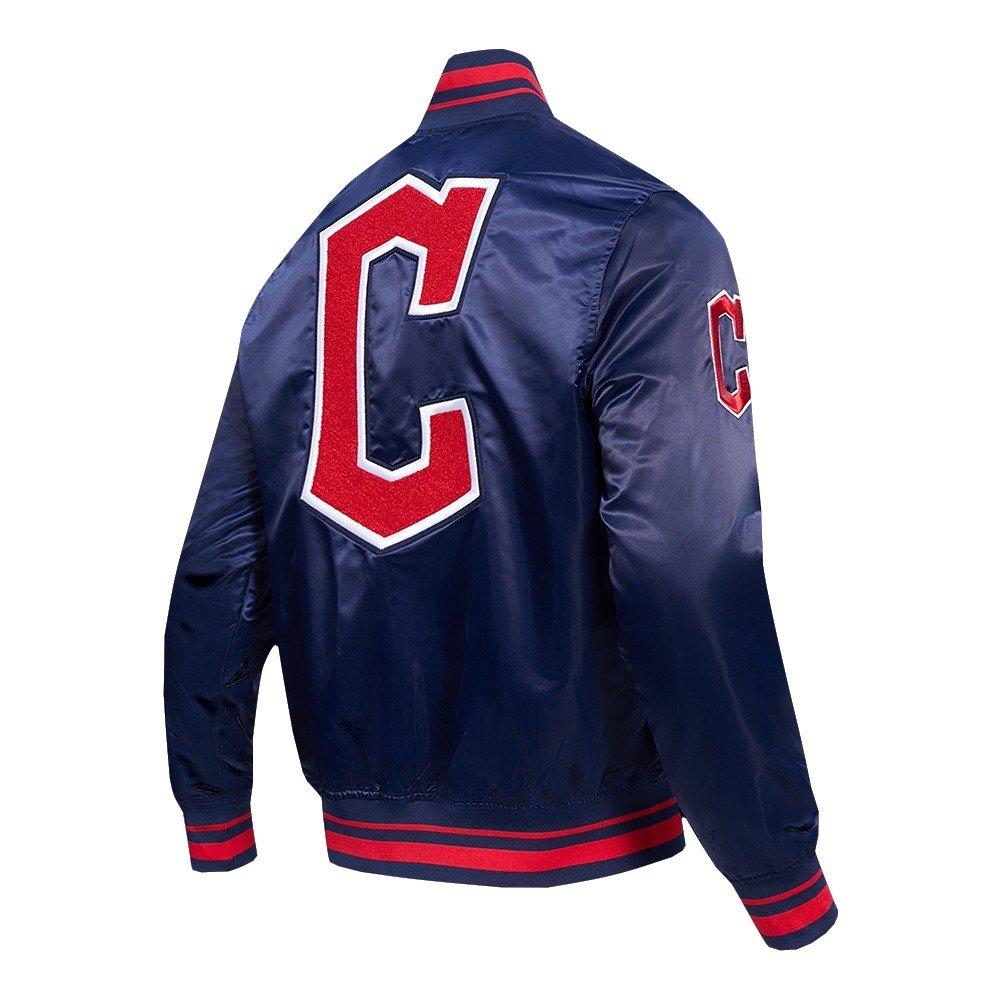 Pro Standard Men's MLB Cleveland Guardians Retro Classic Rib Satin Jacket - Navy/Red - NAVY/RED Thumbnail View 4