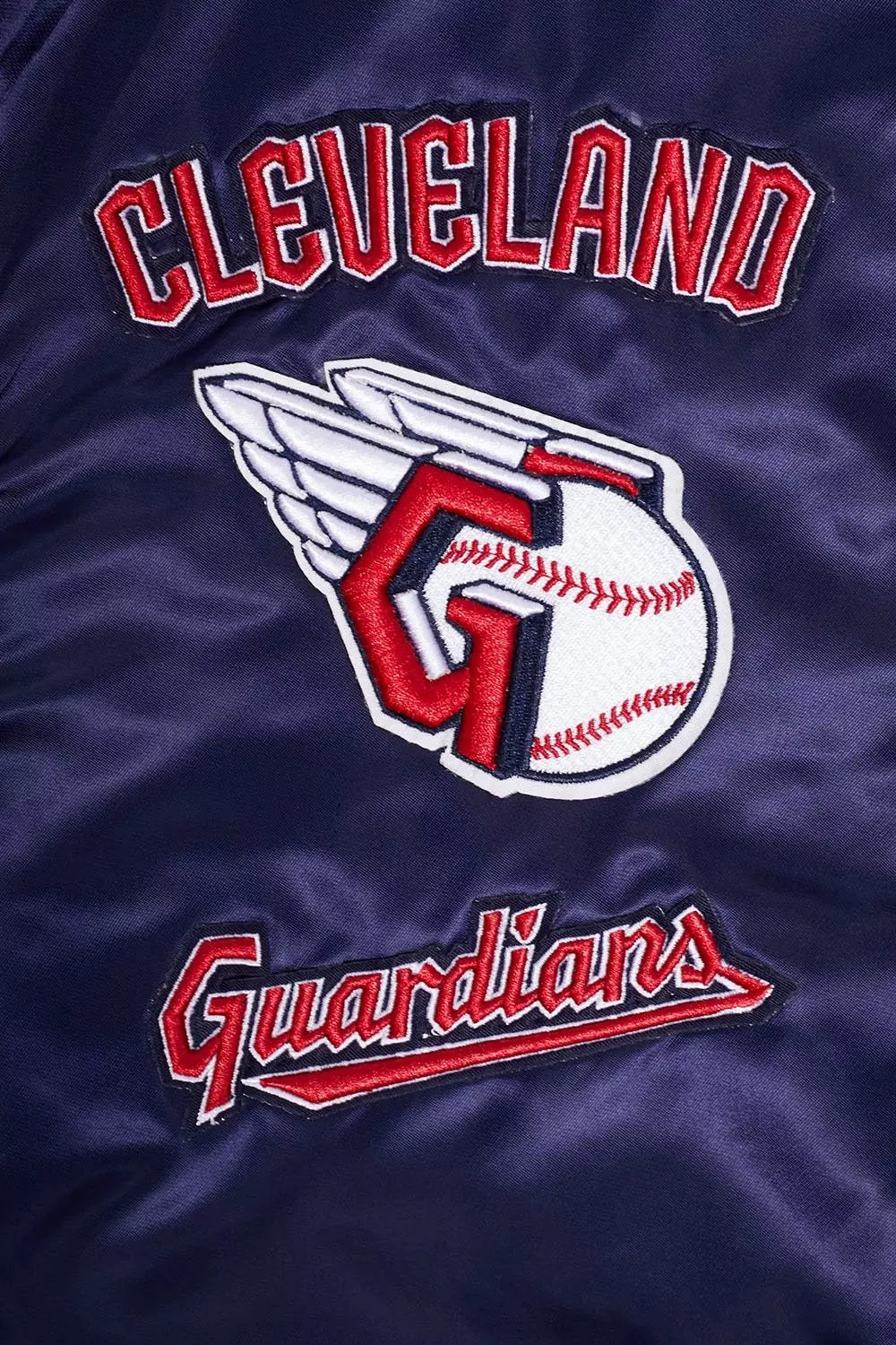Pro Standard Men's MLB Cleveland Guardians Retro Classic Rib Satin Jacket - Navy/Red - NAVY/RED