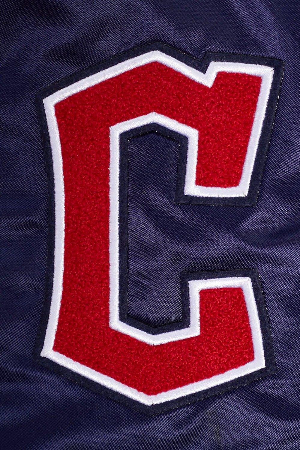 Pro Standard Men's MLB Cleveland Guardians Retro Classic Rib Satin Jacket - Navy/Red - NAVY/RED Thumbnail View 6