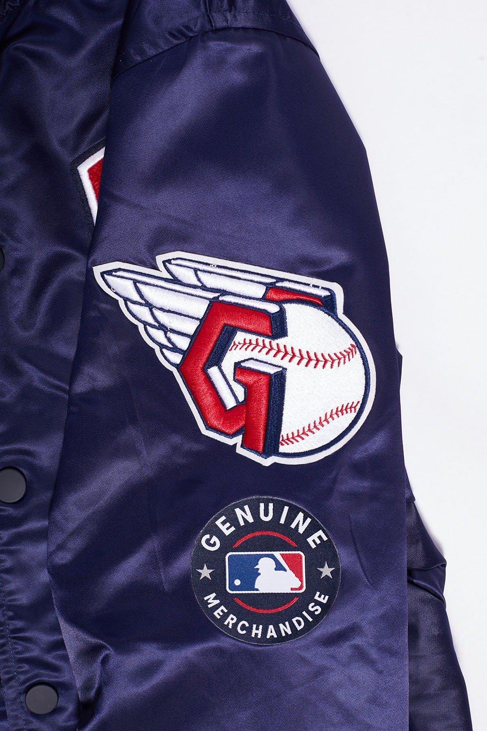 Pro Standard Men's MLB Cleveland Guardians Retro Classic Rib Satin Jacket -Navy/Red - NAVY/RED Thumbnail View 7