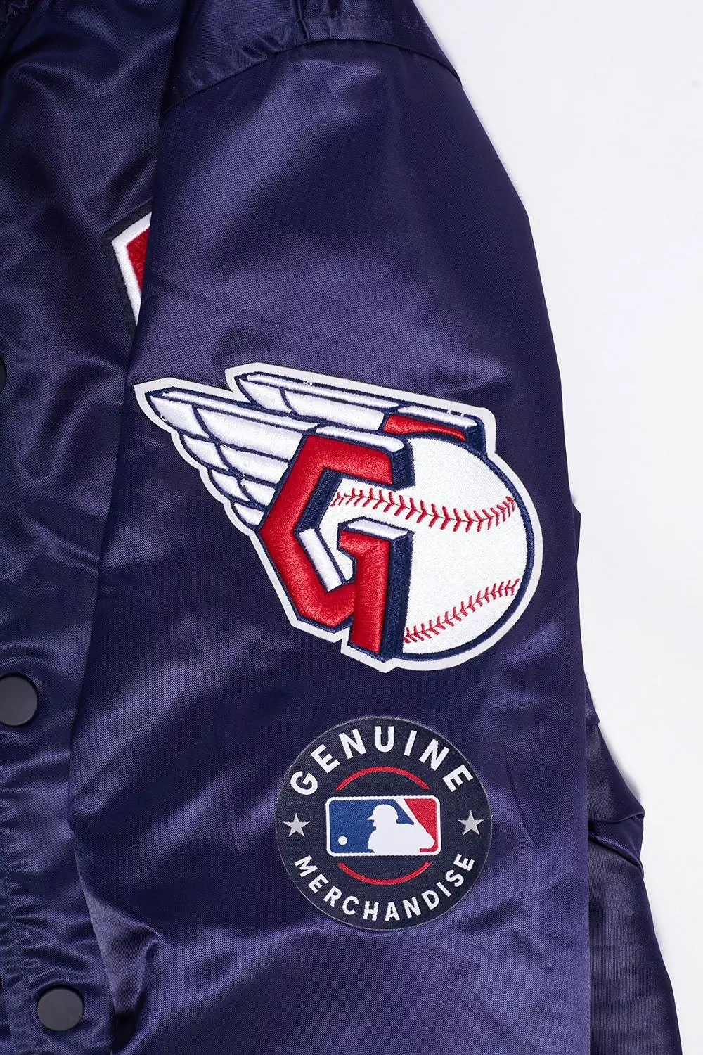 Pro Standard Men's MLB Cleveland Guardians Retro Classic Rib Satin Jacket -Navy/Red - NAVY/RED