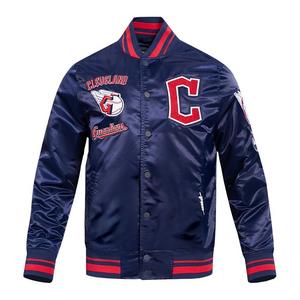 Pro Standard Men's MLB Cleveland Guardians Retro Classic Rib Satin Jacket -Navy/Red