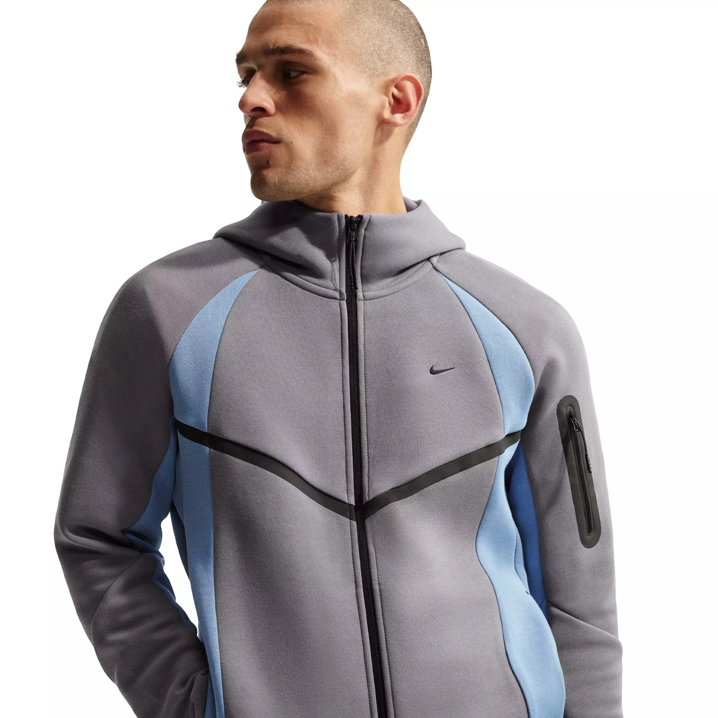 Nike Men's Tech Color-Block Full-Zip Fleece Windrunner Jacket - GREY/BLUE