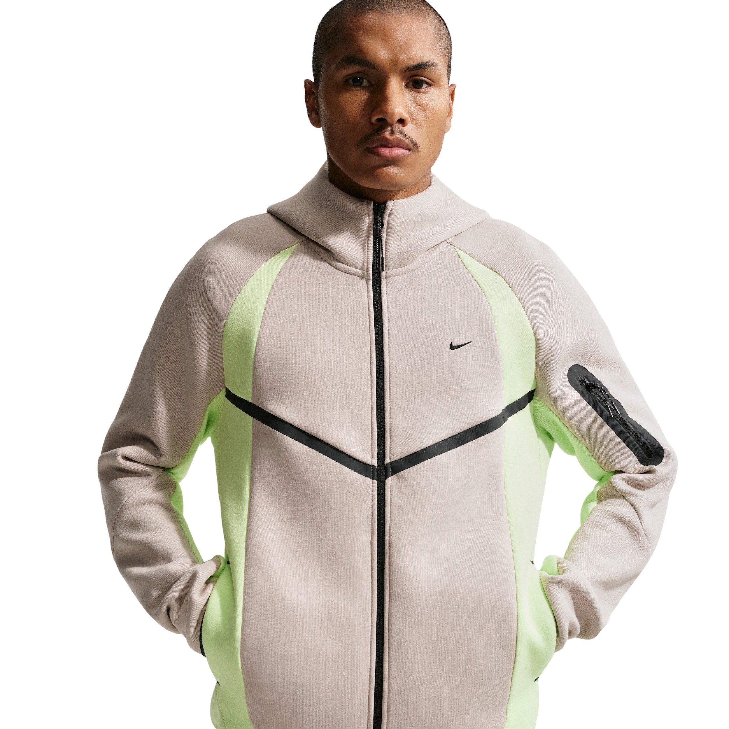 Nike Men's Tech Color-Block Full-Zip Fleece Windrunner Jacket - CREAM/LIME GREEN Thumbnail View 1