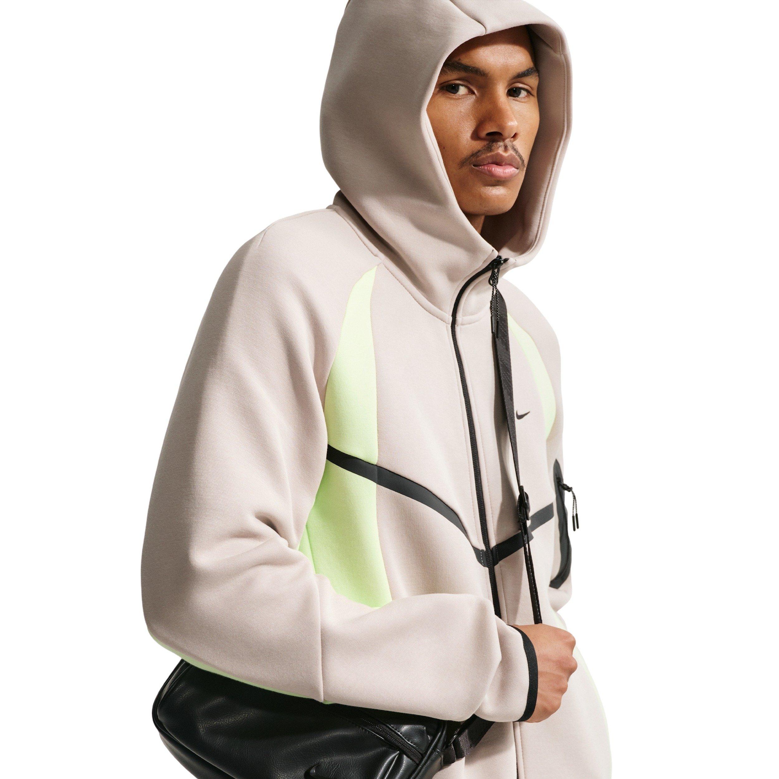 Nike Men's Tech Color-Block Full-Zip Fleece Windrunner Jacket - CREAM/LIME GREEN Thumbnail View 3