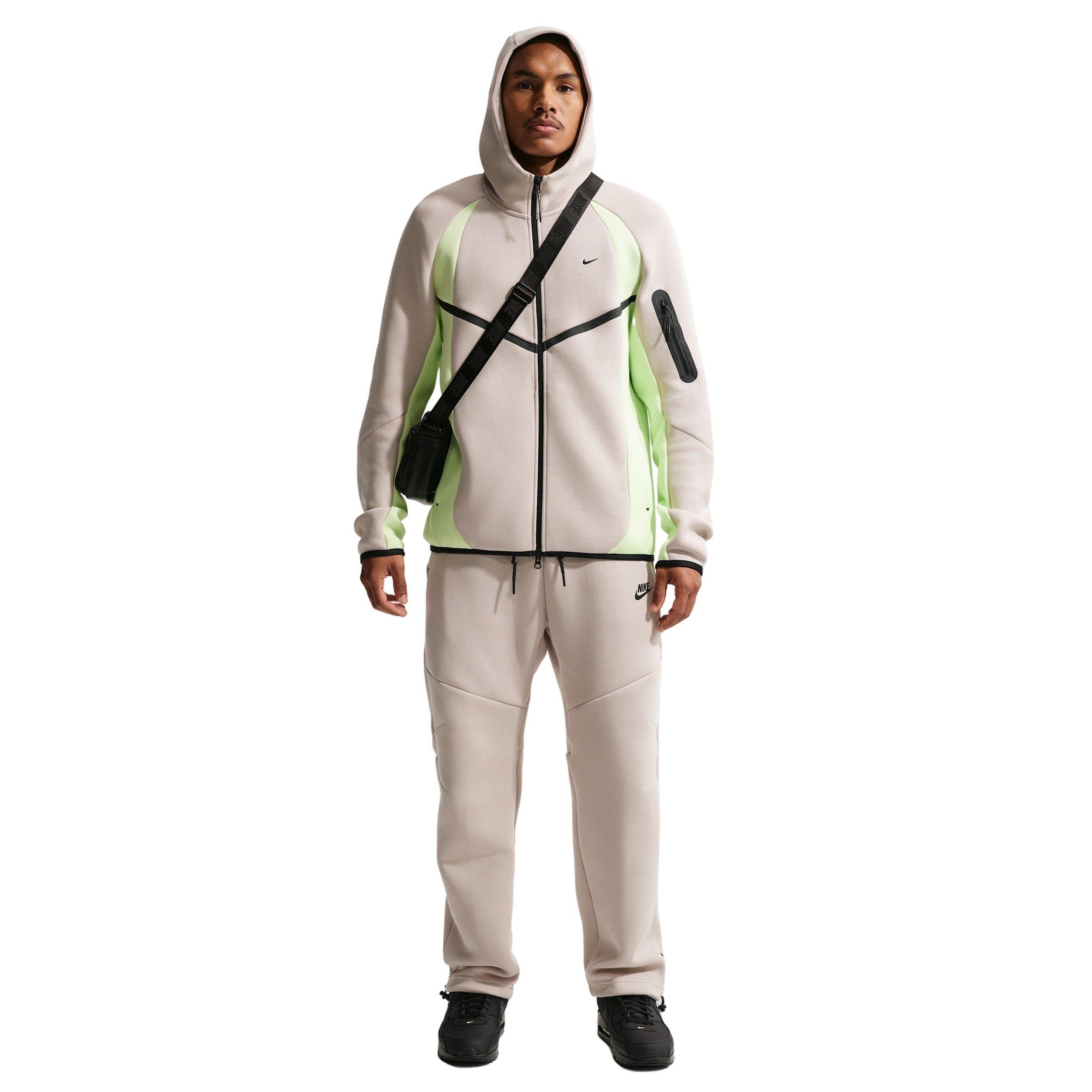 Nike Men's Tech Color-Block Full-Zip Fleece Windrunner Jacket - CREAM/LIME GREEN Thumbnail View 4