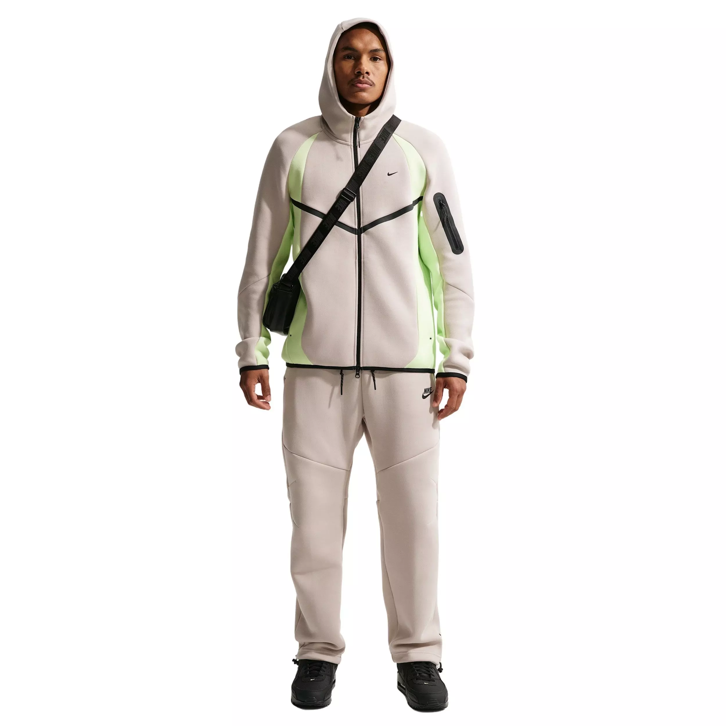 Nike Men's Tech Color-Block Full-Zip Fleece Windrunner Jacket - CREAM/LIME GREEN