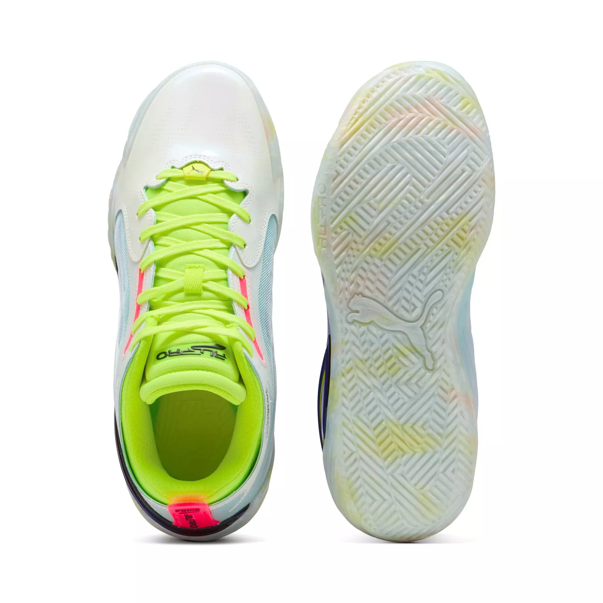 PUMA All-Pro NITRO Elite "White/Light Blue/Lime" Men's Basketball Shoe - WHITE/LT BLUE/LIME