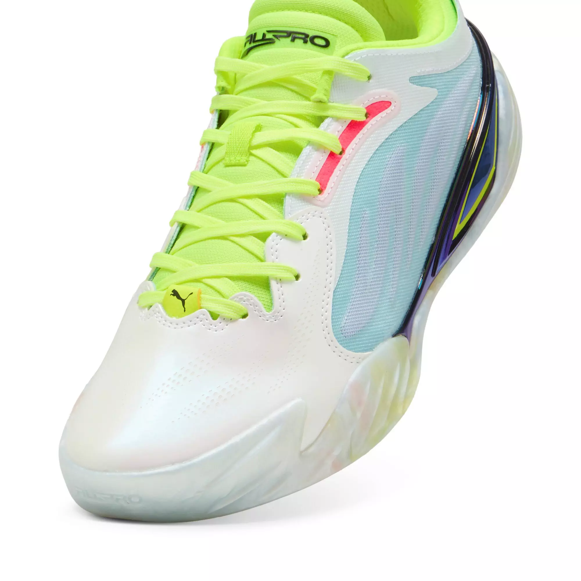 PUMA All-Pro NITRO Elite "White/Light Blue/Lime" Men's Basketball Shoe - WHITE/LT BLUE/LIME