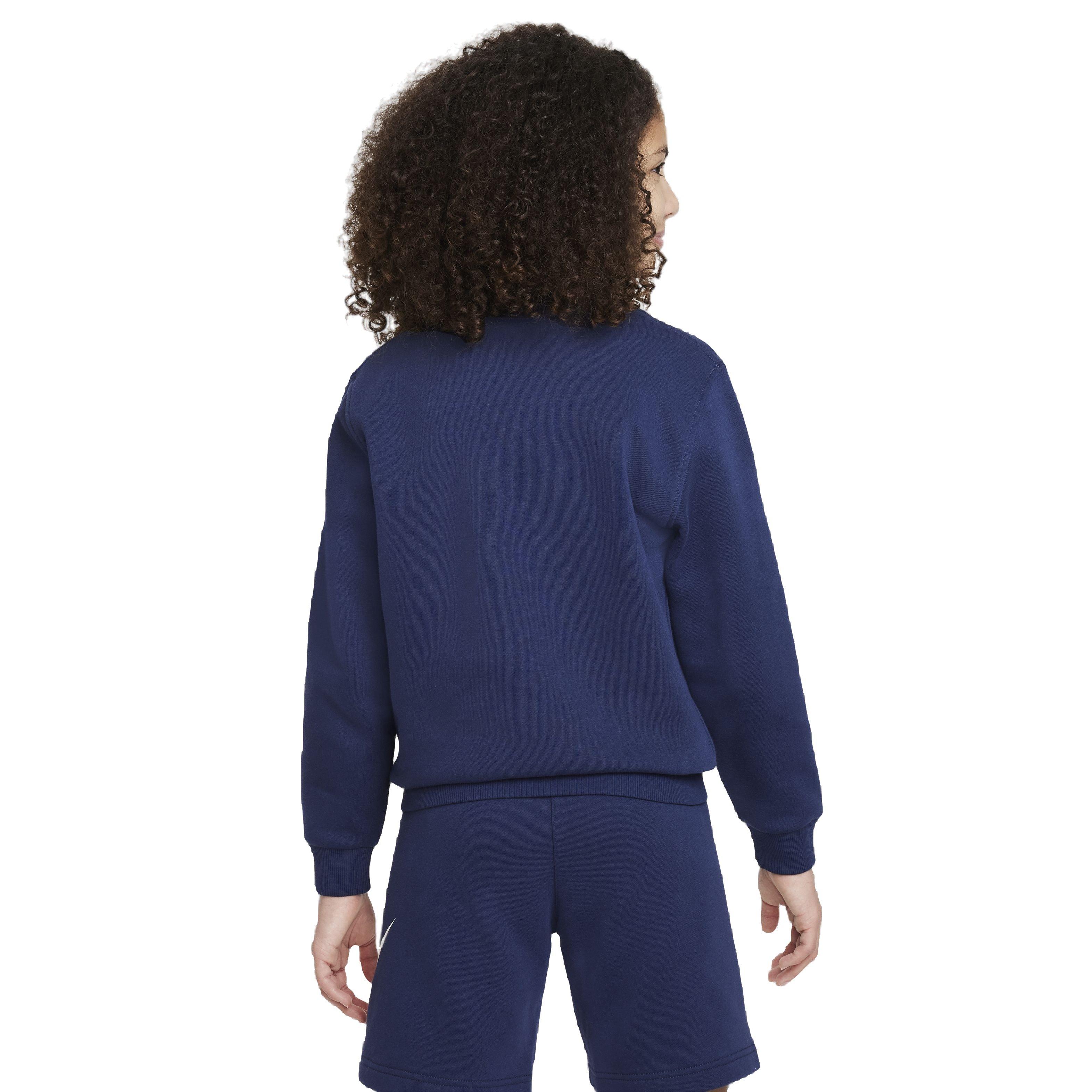 Nike Big Kids' Sportswear Club Fleece Crew HBR Long-Sleeve Sweatshirt -Navy - NAVY Thumbnail View 2