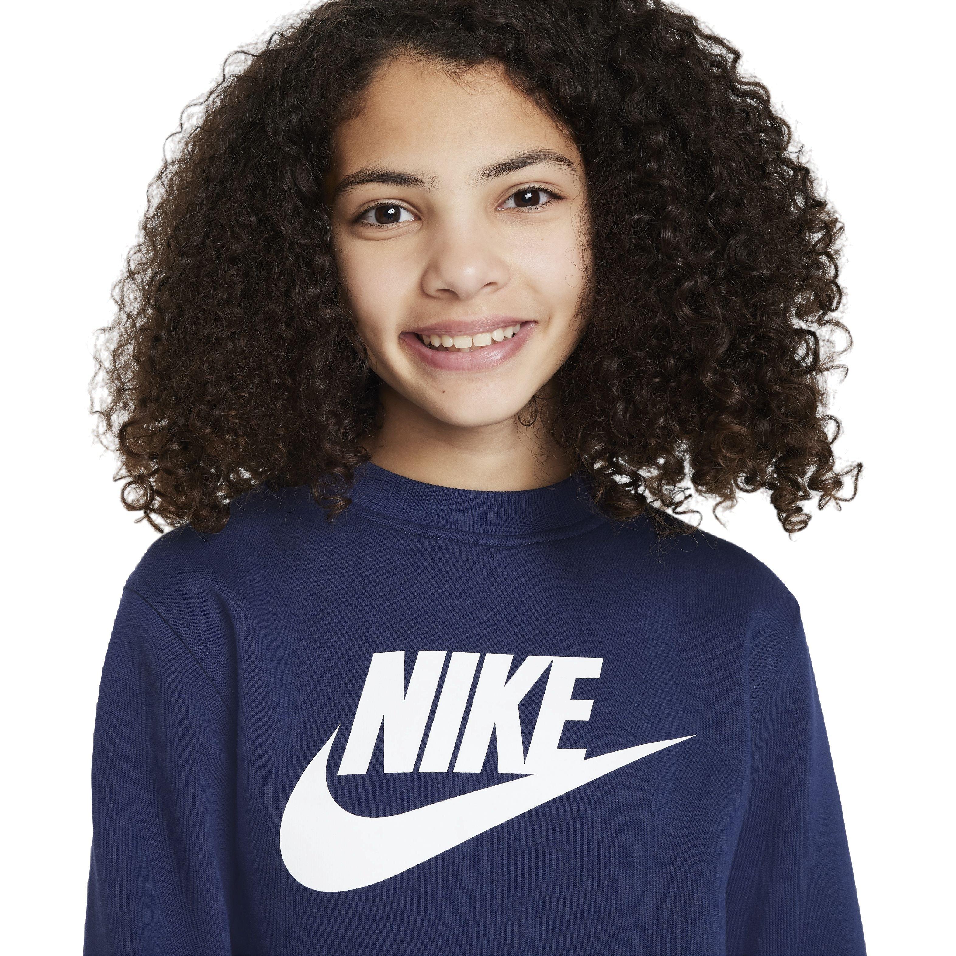 Nike Big Kids' Sportswear Club Fleece Crew HBR Long-Sleeve Sweatshirt - Navy - NAVY Thumbnail View 3