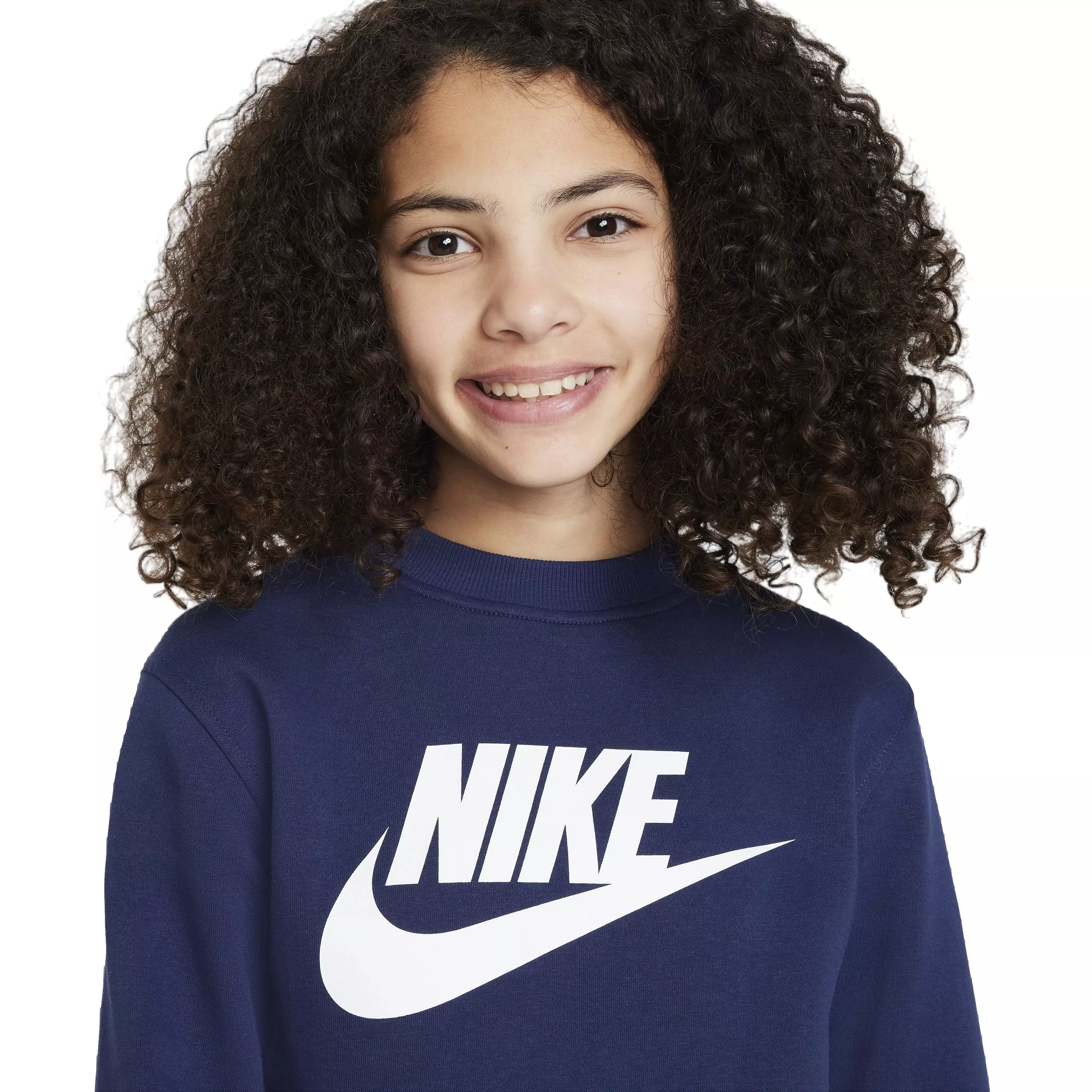 Nike Big Kids' Sportswear Club Fleece Crew HBR Long-Sleeve Sweatshirt -Navy - NAVY