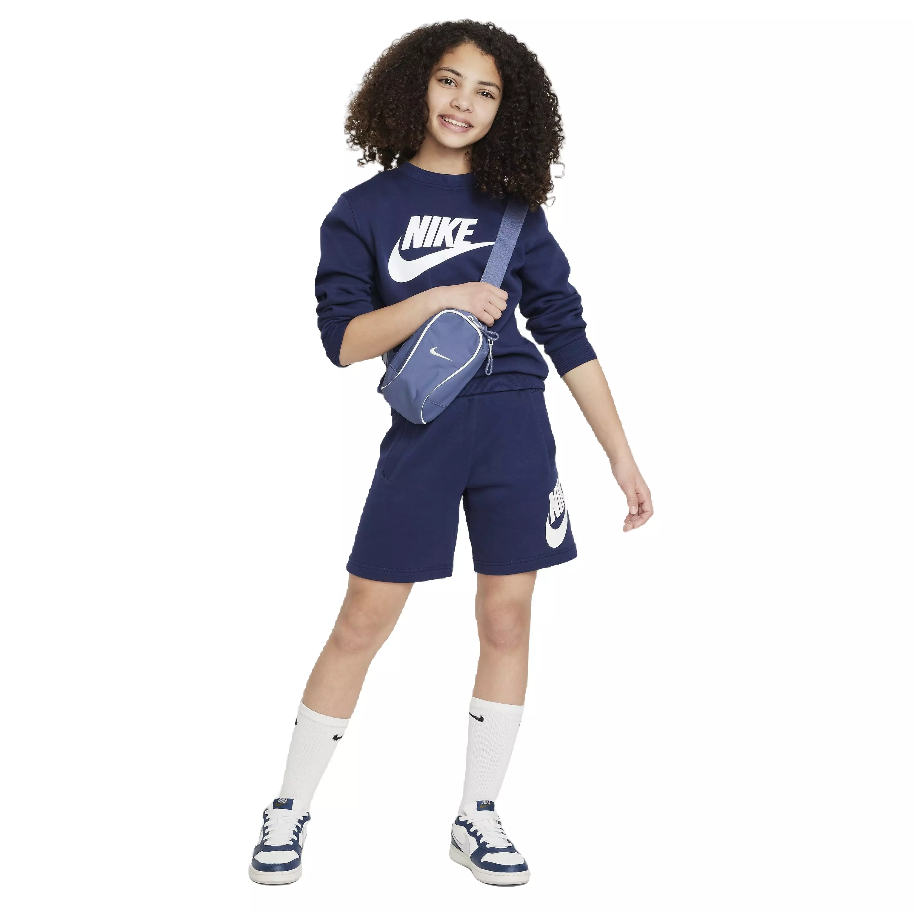 Nike Big Kids' Sportswear Club Fleece Crew HBR Long-Sleeve Sweatshirt -Navy - NAVY