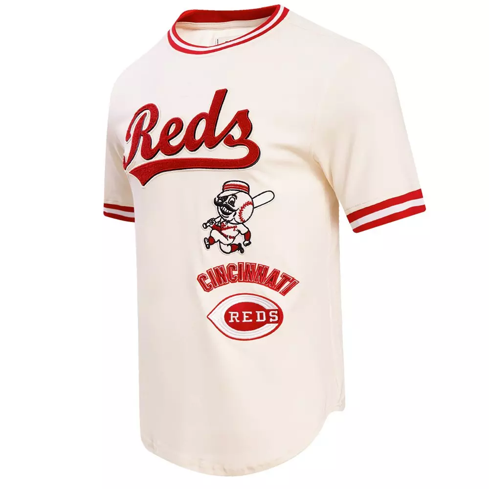 Pro Standard Men's MLB Cincinnati Reds Retro Classic Double Knit Tee - Eggshell/Red - EGGSHELL/NAVY