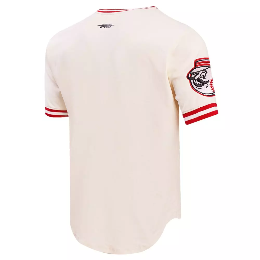 Pro Standard Men's MLB Cincinnati Reds Retro Classic Double Knit Tee - Eggshell/Red - EGGSHELL/NAVY