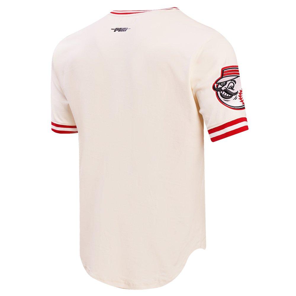 Pro Standard Men's MLB Cincinnati Reds Retro Classic Double Knit Tee -Eggshell/Red - EGGSHELL/NAVY Thumbnail View 4
