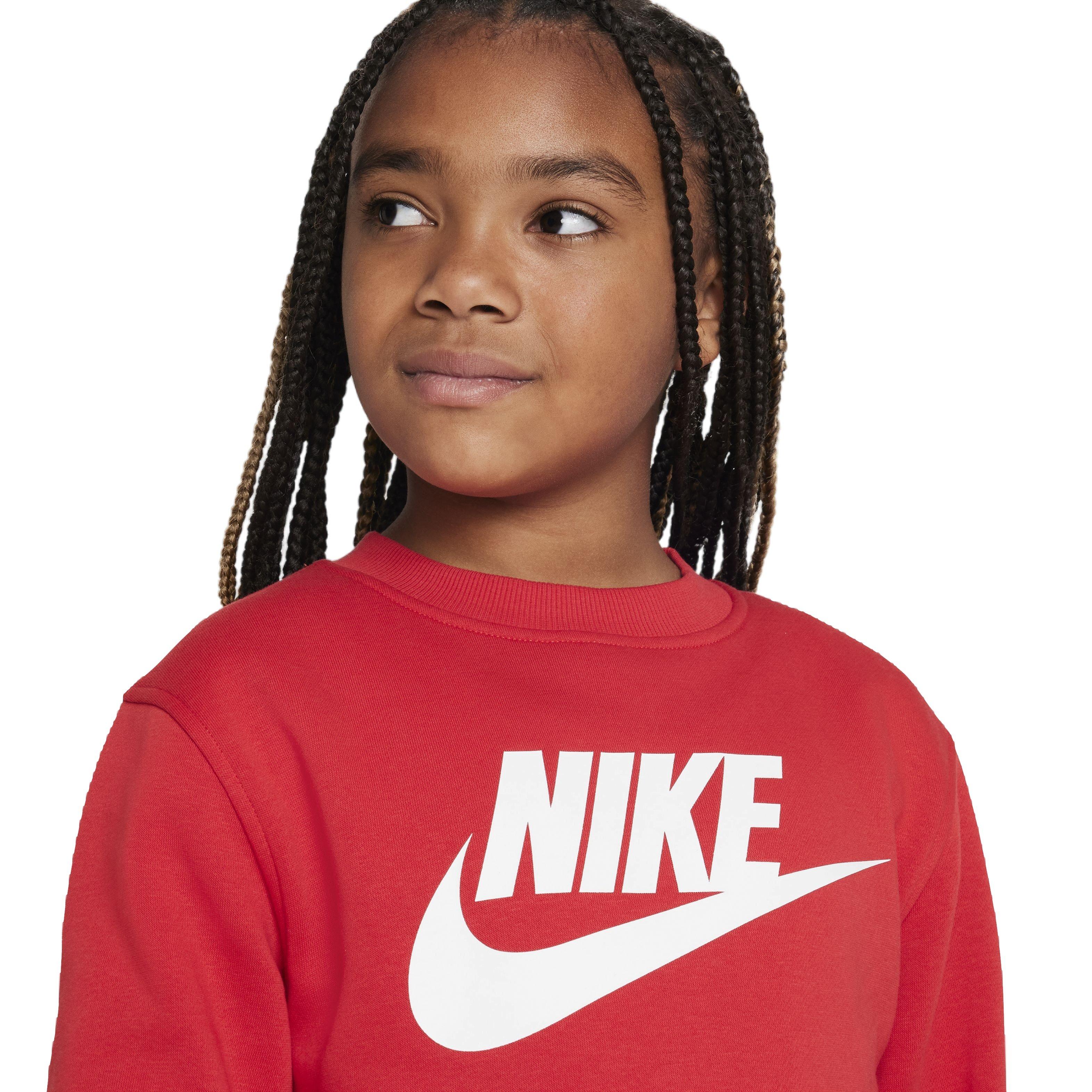 Nike Sportswear Club Fleece Crew HBR Long-Sleeve Big Kids' Red Sweatshirt