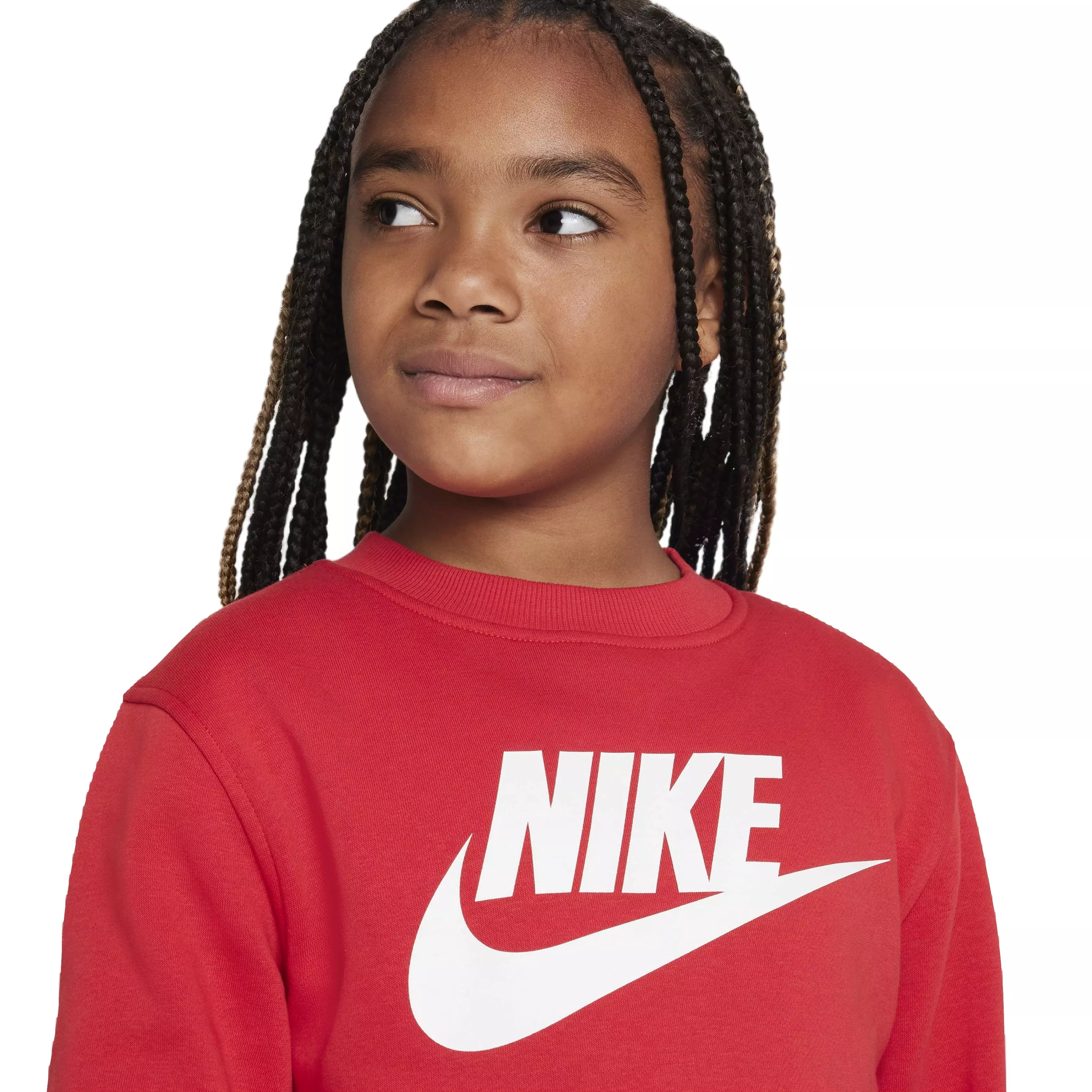 Nike Big Kids' Sportswear Club Fleece Crew HBR Long-Sleeve Sweatshirt -Red - RED