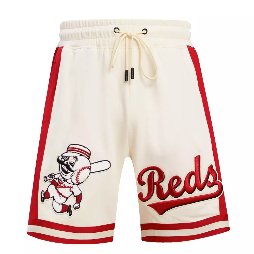 Pro Standard Men's MLB Cincinnati Reds Retro Classic Double-Knit 2.0 Shorts -Eggshell/Red - EGGSHELL/RED