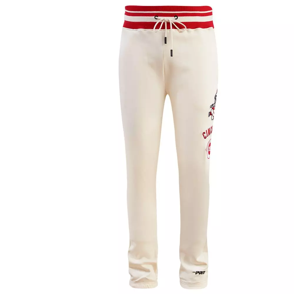 Pro Standard Men's MLB Cincinnati Reds Retro Classic Fleece Sweatpants -Eggshell/Red - EGGSHELL/RED