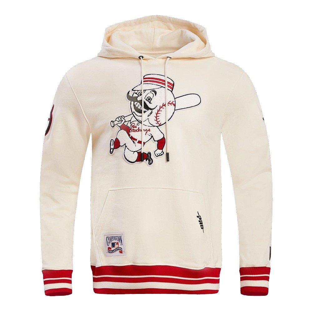 Pro Standard Men's MLB Cincinnati Reds Retro Classic Fleece Pullover Hoodie -Eggshell/Red - EGGSHELL/RED Thumbnail View 1