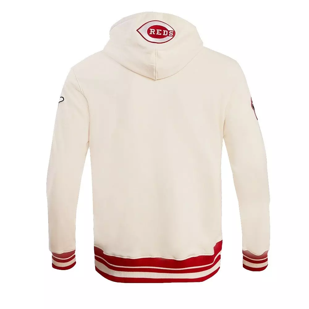 Pro Standard Men's MLB Cincinnati Reds Retro Classic Fleece Pullover Hoodie -Eggshell/Red - EGGSHELL/RED