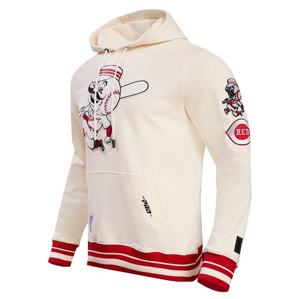 Pro Standard Men's MLB Cincinnati Reds Retro Classic Fleece Pullover Hoodie -Eggshell/Red - EGGSHELL/RED Thumbnail View 3