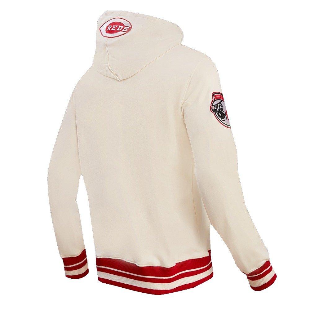 Pro Standard Men's MLB Cincinnati Reds Retro Classic Fleece Pullover Hoodie -Eggshell/Red - EGGSHELL/RED Thumbnail View 4