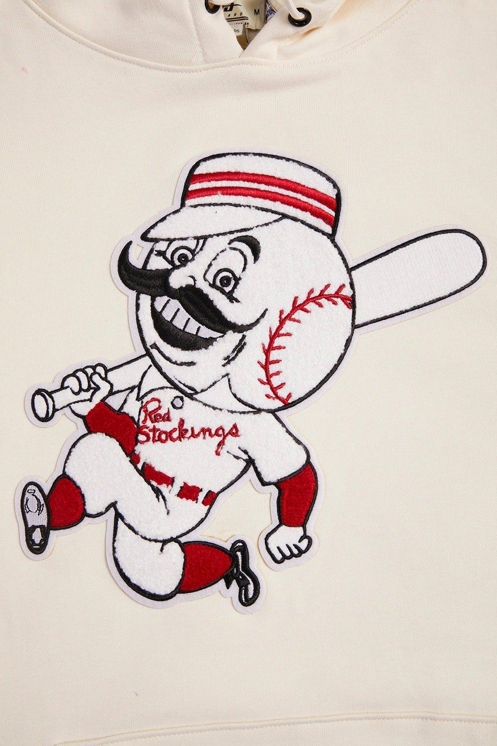 Pro Standard Men's MLB Cincinnati Reds Retro Classic Fleece Pullover Hoodie -Eggshell/Red - EGGSHELL/RED Thumbnail View 8