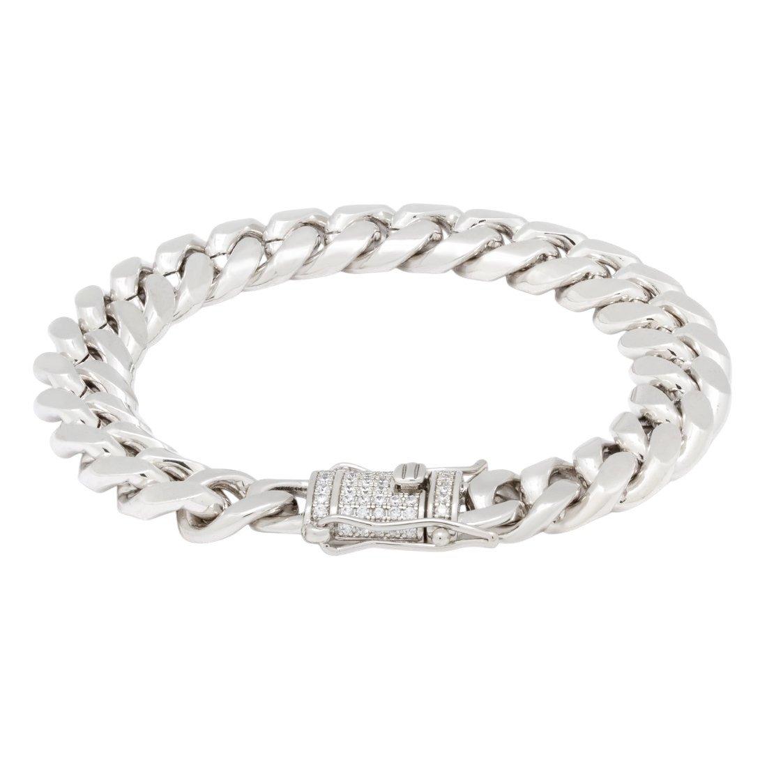 King Ice 10mm Miami Cuban Link Bracelet - White Gold - WHITE GOLD