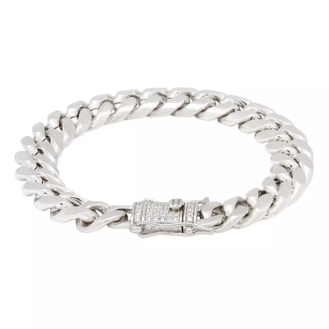 King Ice 10mm Miami Cuban Link Bracelet - White Gold - WHITE GOLD