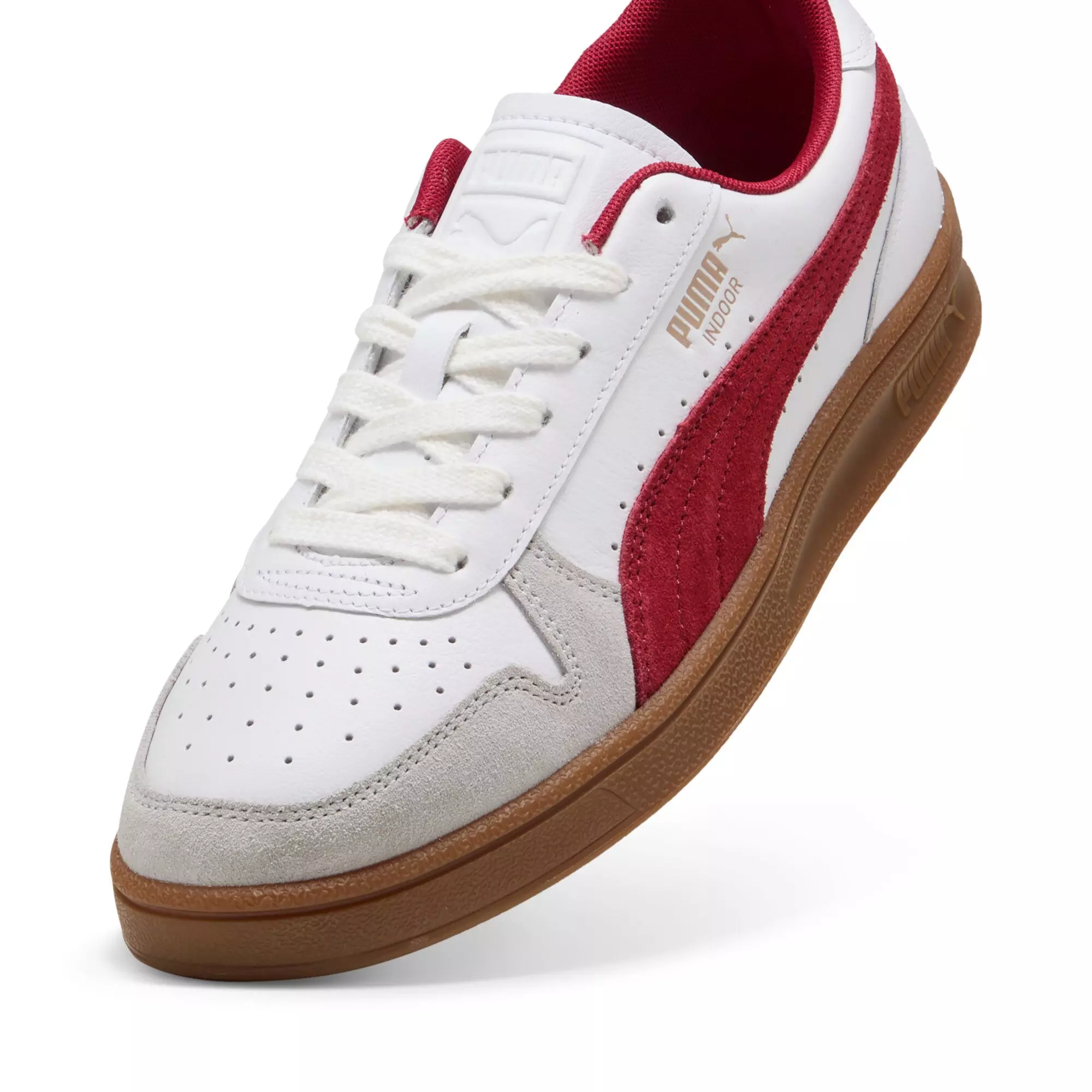 PUMA Indoor "PUMA White/Dark Crimson/Gum" Men's Shoe - WHITE/DK CRIMSON/GUM
